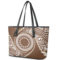 Cook Islands Gospel Day Leather Tote Bag Brown Tribal Curves LT05 - Polynesian Pride