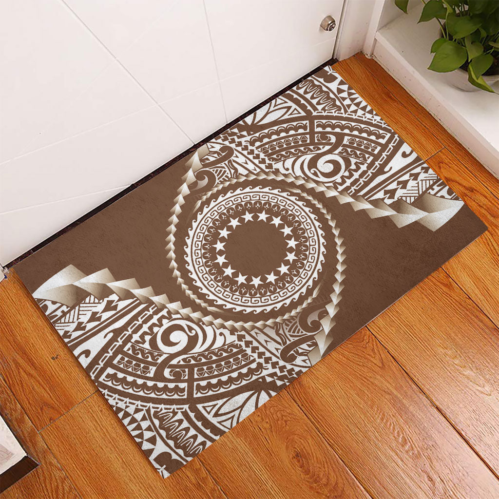 Cook Islands Gospel Day Rubber Doormat Brown Tribal Curves