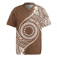 Cook Islands Gospel Day Rugby Jersey Brown Tribal Curves LT05 Brown - Polynesian Pride