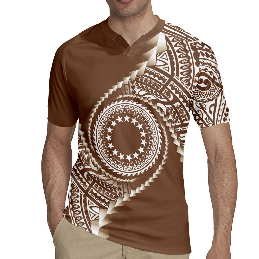 Cook Islands Gospel Day Rugby Jersey Brown Tribal Curves LT05 - Polynesian Pride