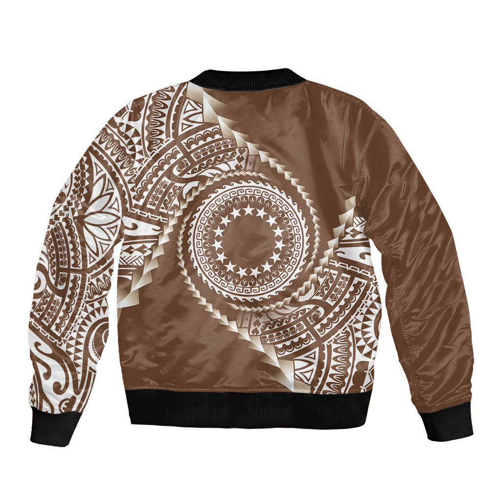 Cook Islands Gospel Day Sleeve Zip Bomber Jacket Brown Tribal Curves