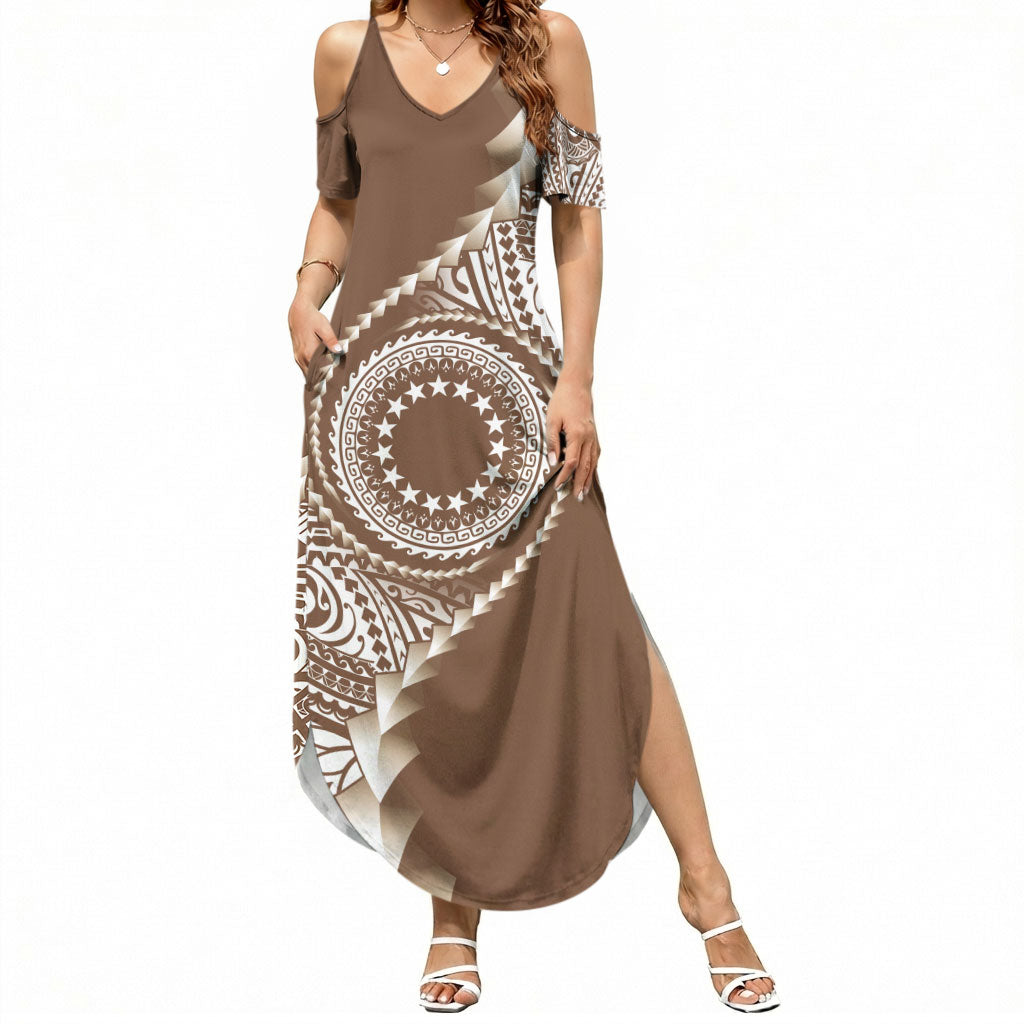 Cook Islands Gospel Day Summer Maxi Dress Brown Tribal Curves LT05 Women Brown - Polynesian Pride