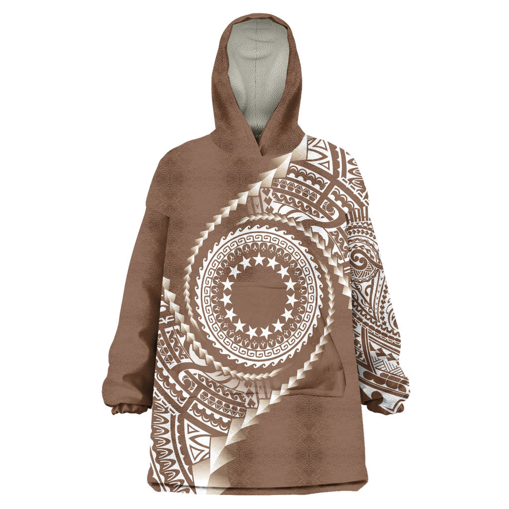 Cook Islands Gospel Day Wearable Blanket Hoodie Brown Tribal Curves