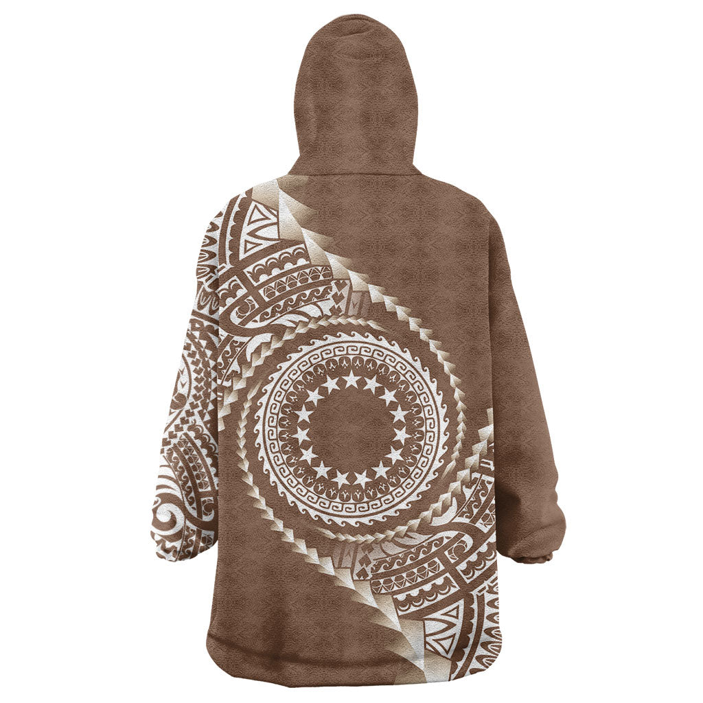 Cook Islands Gospel Day Wearable Blanket Hoodie Brown Tribal Curves