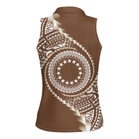 Cook Islands Gospel Day Women Sleeveless Polo Shirt Brown Tribal Curves LT05 - Polynesian Pride