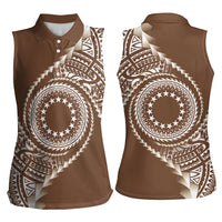 Cook Islands Gospel Day Women Sleeveless Polo Shirt Brown Tribal Curves LT05 - Polynesian Pride