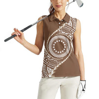 Cook Islands Gospel Day Women Sleeveless Polo Shirt Brown Tribal Curves LT05 - Polynesian Pride