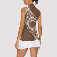 Cook Islands Gospel Day Women Sleeveless Polo Shirt Brown Tribal Curves LT05 - Polynesian Pride