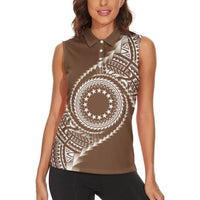 Cook Islands Gospel Day Women Sleeveless Polo Shirt Brown Tribal Curves LT05 - Polynesian Pride