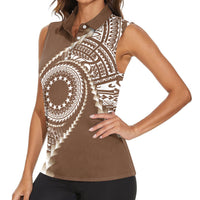 Cook Islands Gospel Day Women Sleeveless Polo Shirt Brown Tribal Curves LT05 - Polynesian Pride