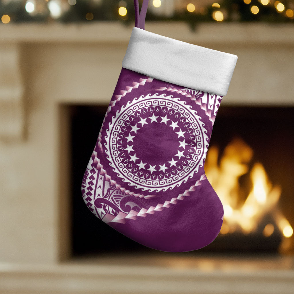 Cook Islands Gospel Day Christmas Stocking Maroon Tribal Curves