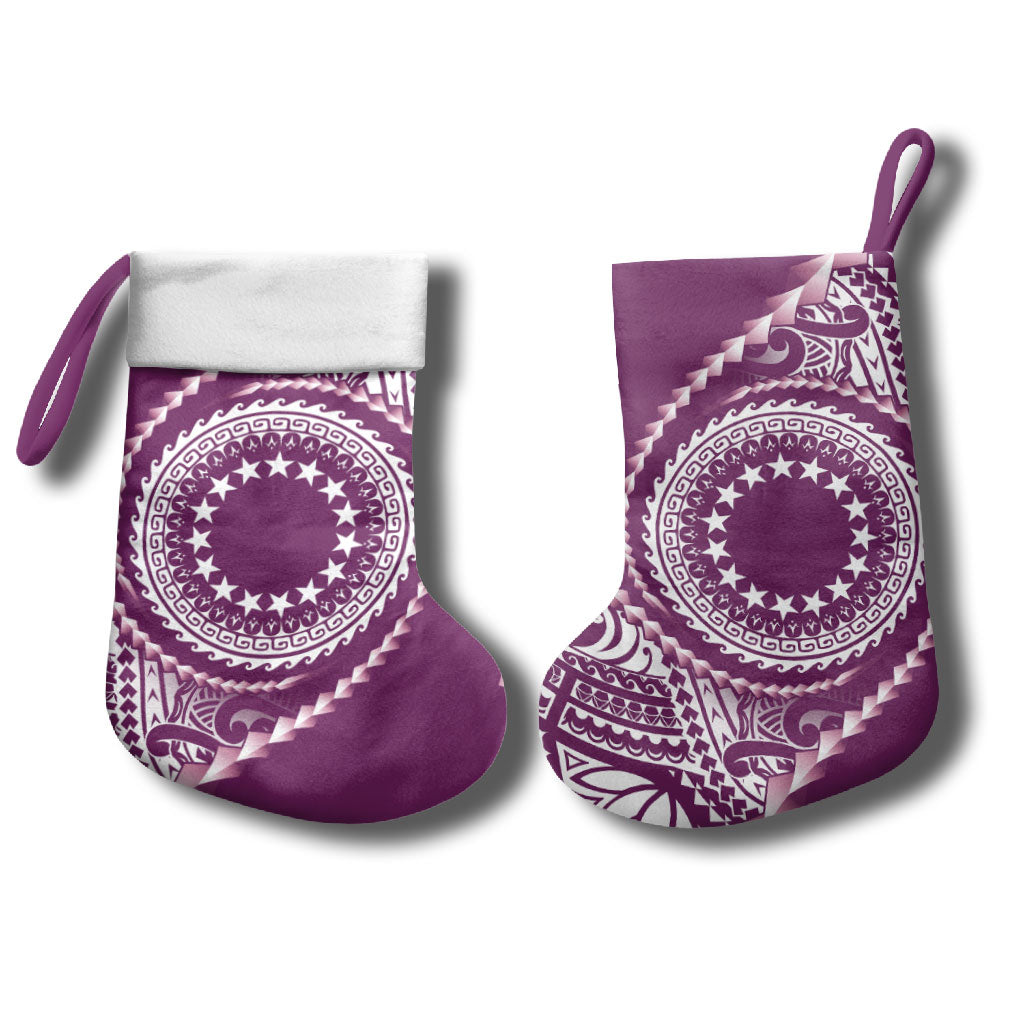 Cook Islands Gospel Day Christmas Stocking Maroon Tribal Curves
