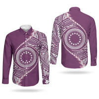 Cook Islands Gospel Day Couples Matching Long Sleeve Bodycon Dress and Long Sleeve Button Shirt Maroon Tribal Curves LT05 - Polynesian Pride