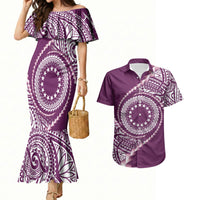 Cook Islands Gospel Day Couples Matching Mermaid Dress and Hawaiian Shirt Maroon Tribal Curves LT05 Maroon - Polynesian Pride