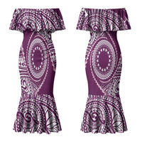 Cook Islands Gospel Day Couples Matching Mermaid Dress and Hawaiian Shirt Maroon Tribal Curves LT05 - Polynesian Pride