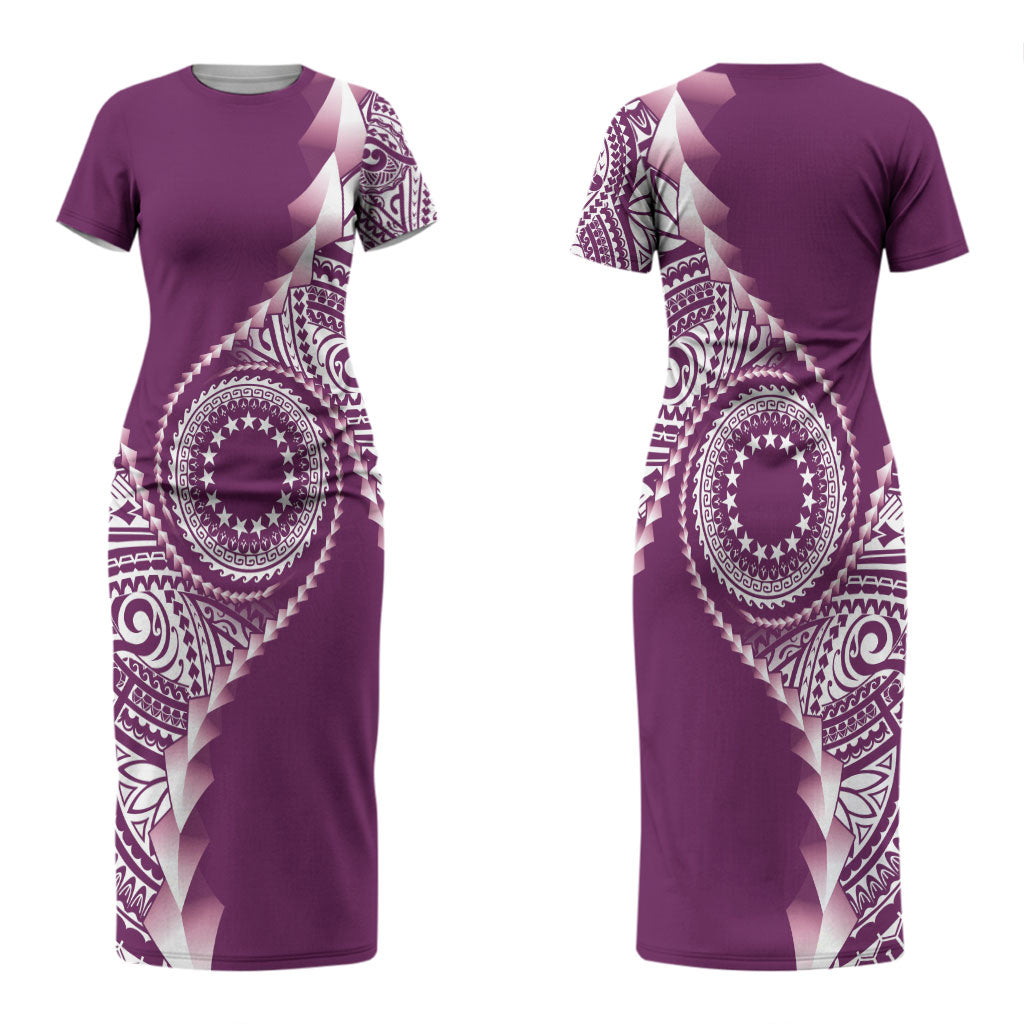 Cook Islands Gospel Day Couples Matching Short Sleeve Bodycon Dress and Long Sleeve Button Shirt Maroon Tribal Curves LT05 - Polynesian Pride