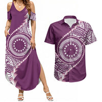 Cook Islands Gospel Day Couples Matching Summer Maxi Dress and Hawaiian Shirt Maroon Tribal Curves LT05 Maroon - Polynesian Pride