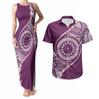 Cook Islands Gospel Day Couples Matching Tank Maxi Dress and Hawaiian Shirt Maroon Tribal Curves LT05 Maroon - Polynesian Pride