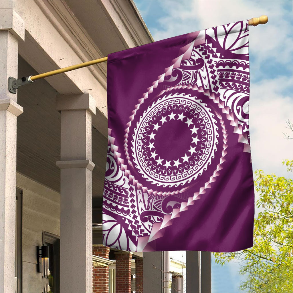 Cook Islands Gospel Day Garden Flag Maroon Tribal Curves