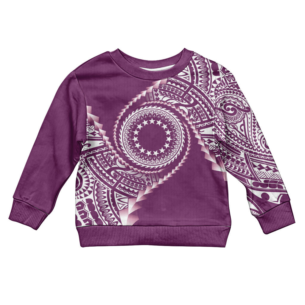 Cook Islands Gospel Day Kid Ugly Christmas Sweater Maroon Tribal Curves LT05 Kid Maroon - Polynesian Pride