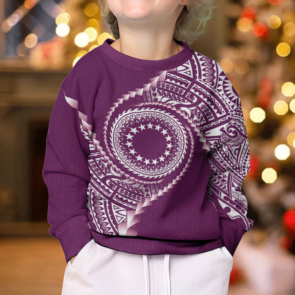 Cook Islands Gospel Day Kid Ugly Christmas Sweater Maroon Tribal Curves LT05 - Polynesian Pride