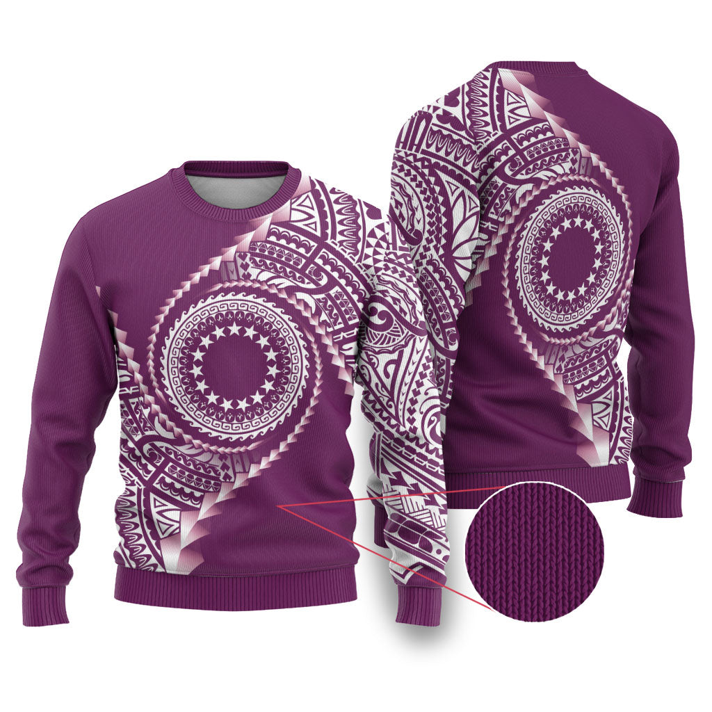 Cook Islands Gospel Day Ugly Christmas Sweater Maroon Tribal Curves LT05 Maroon - Polynesian Pride