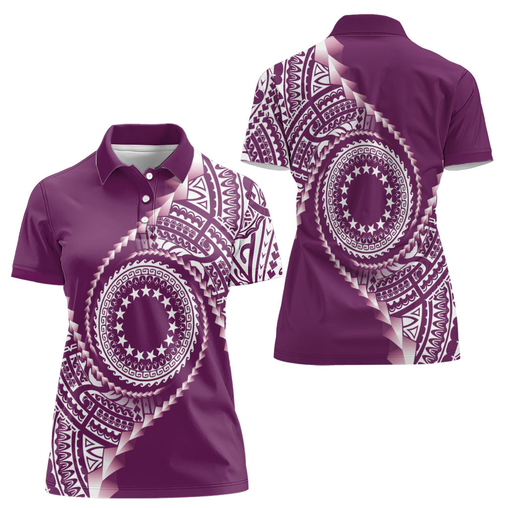Cook Islands Gospel Day Women Polo Shirt Maroon Tribal Curves