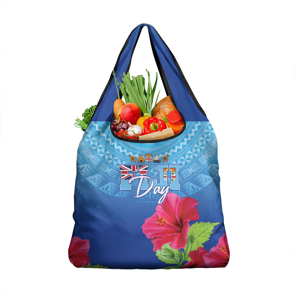 Bula Fiji Day Grocery Bag Traditional Tapa Pattern With Hibiscus