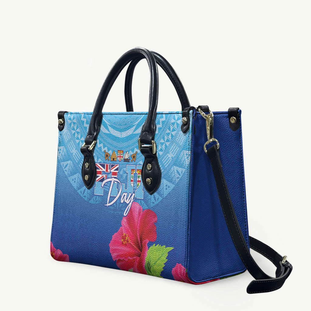 Bula Fiji Day Leather Bag Traditional Tapa Pattern With Hibiscus LT05 Blue - Polynesian Pride