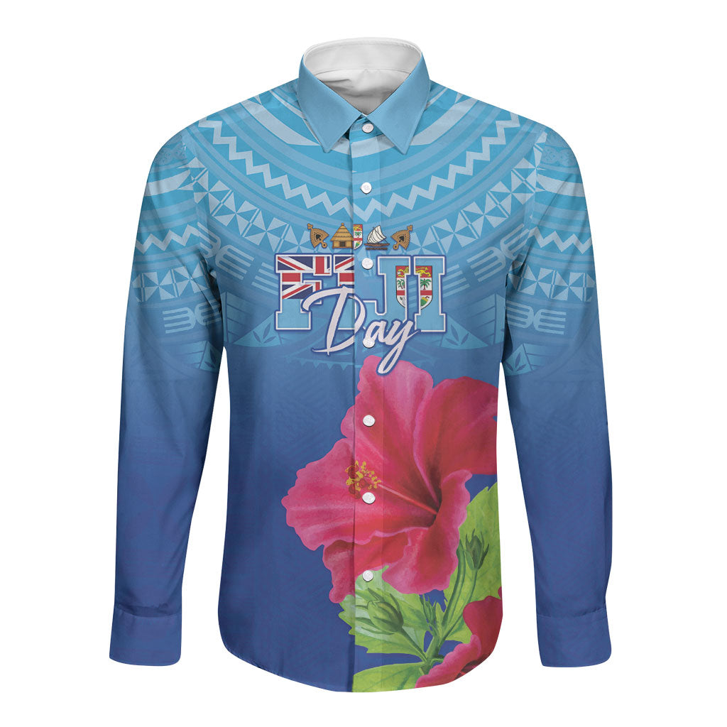 Bula Fiji Day Long Sleeve Button Shirt Traditional Tapa Pattern With Hibiscus
