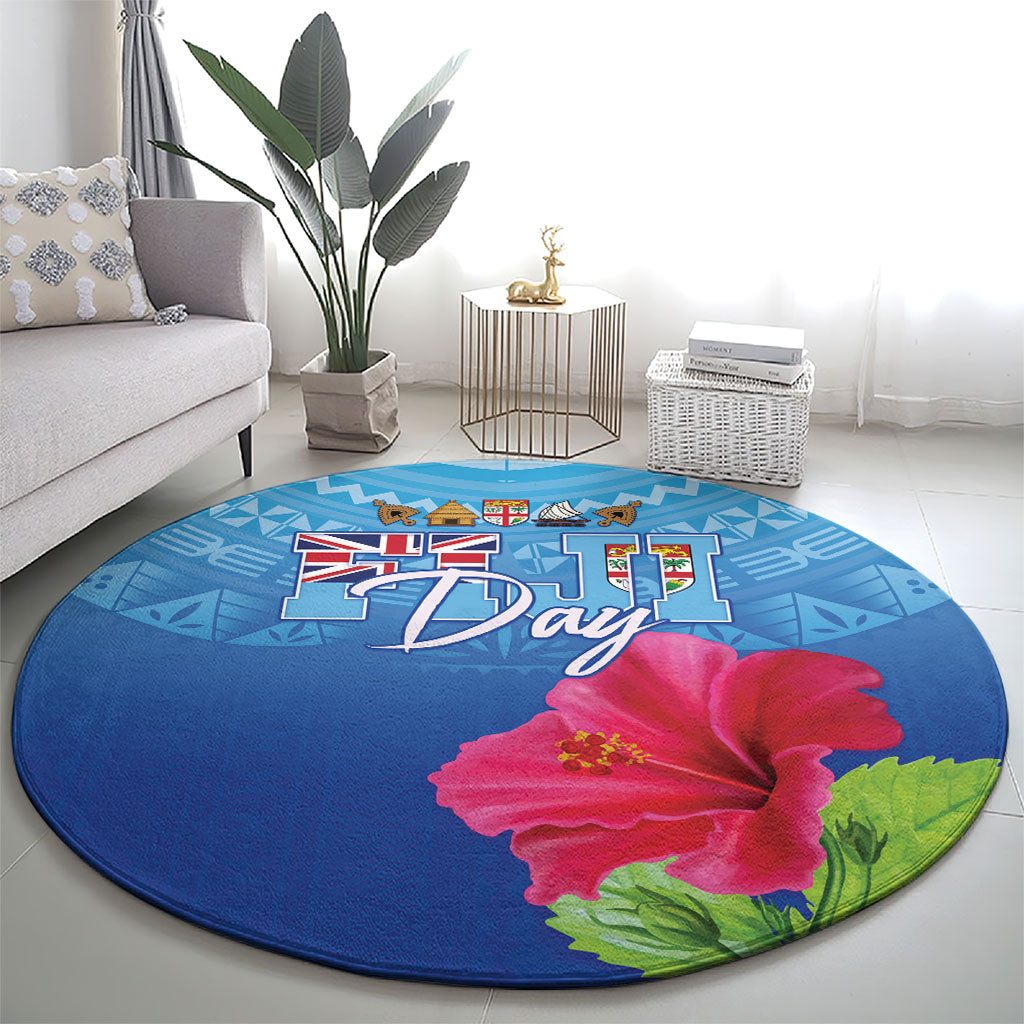 Bula Fiji Day Round Carpet Traditional Tapa Pattern With Hibiscus LT05 - Polynesian Pride