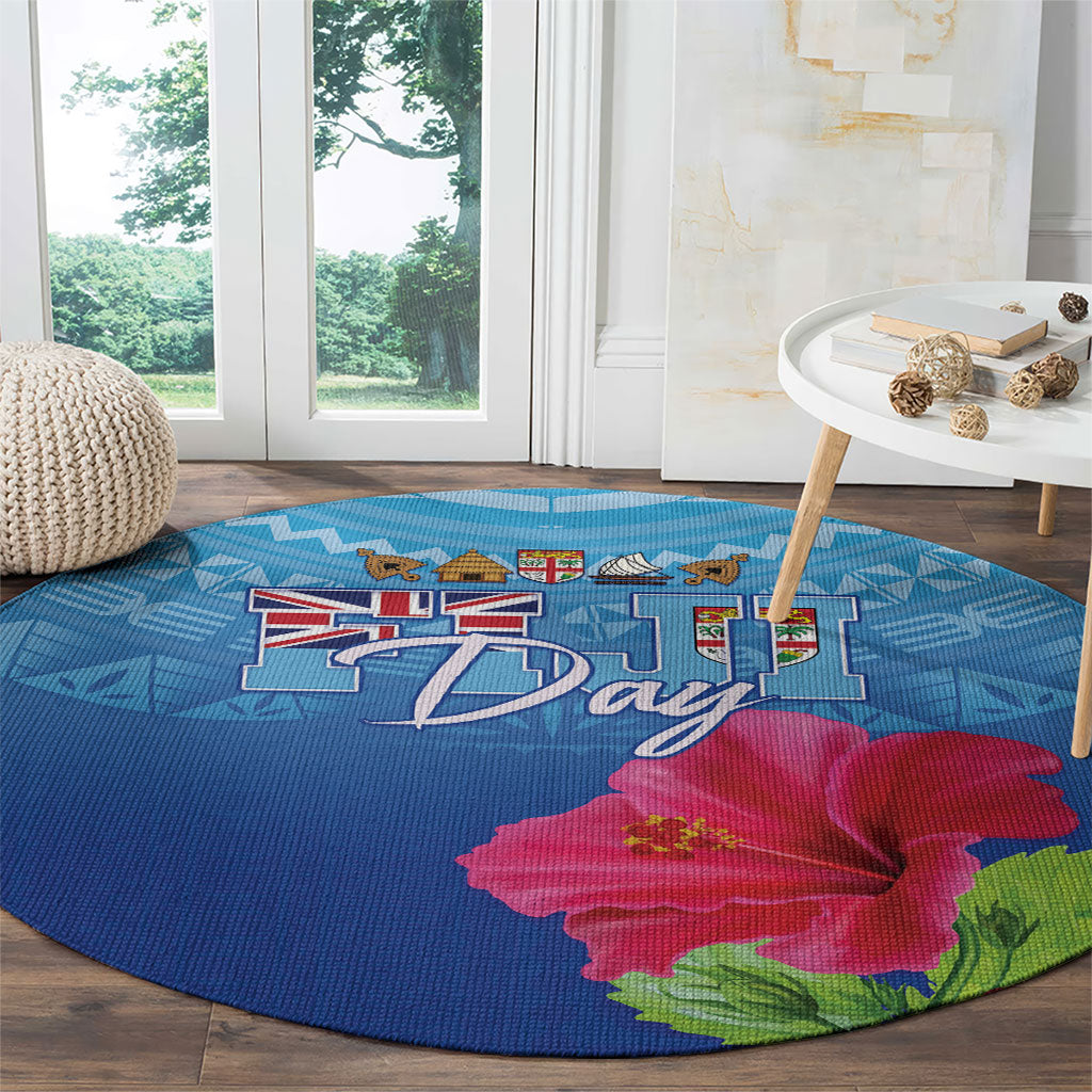 Bula Fiji Day Round Carpet Traditional Tapa Pattern With Hibiscus LT05 - Polynesian Pride