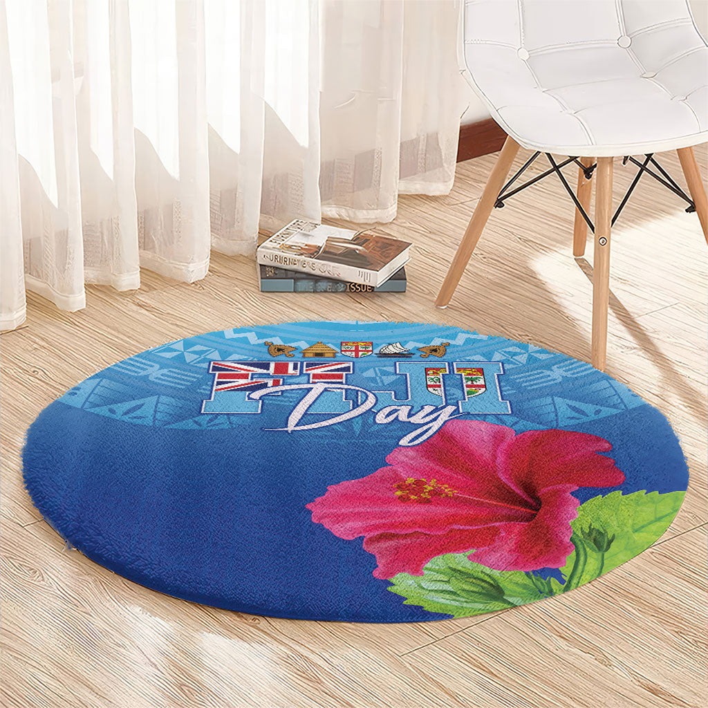 Bula Fiji Day Round Carpet Traditional Tapa Pattern With Hibiscus LT05 - Polynesian Pride