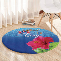 Bula Fiji Day Round Carpet Traditional Tapa Pattern With Hibiscus LT05 - Polynesian Pride