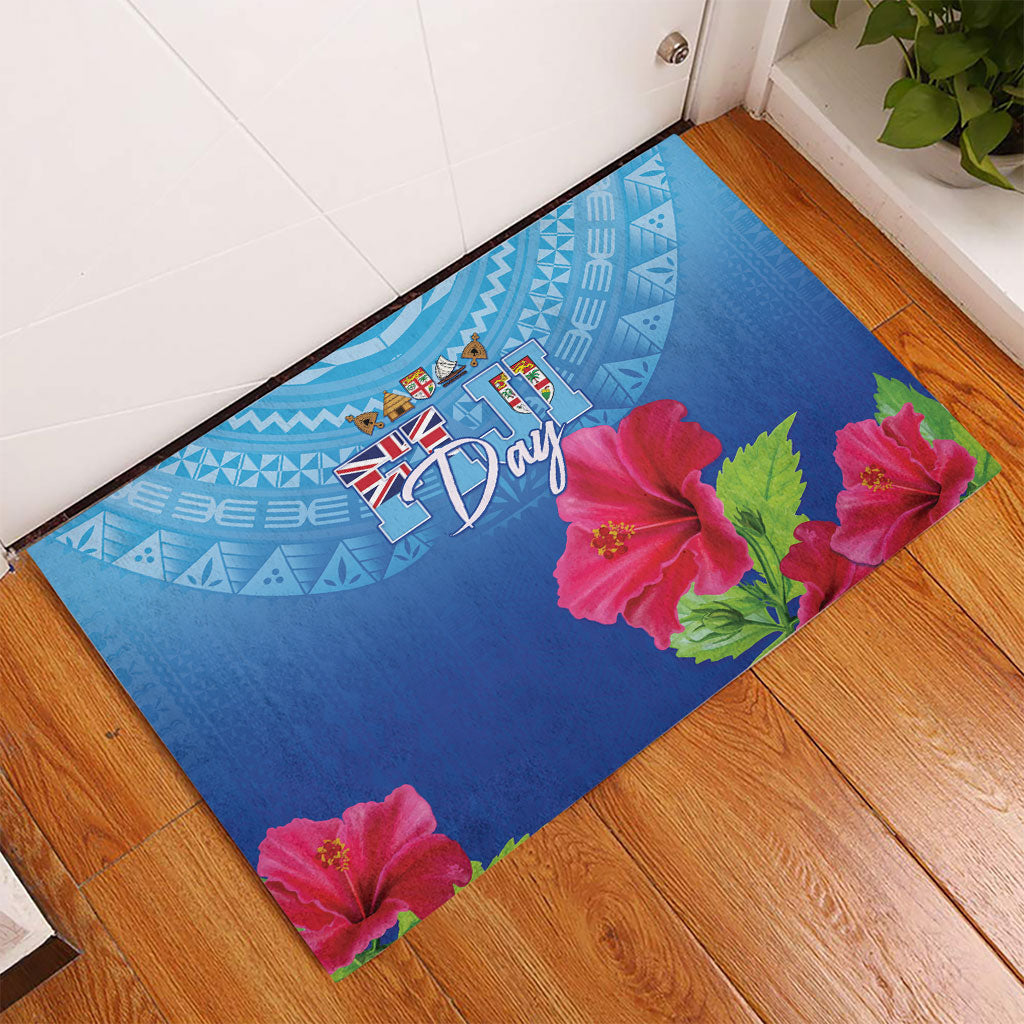 Bula Fiji Day Rubber Doormat Traditional Tapa Pattern With Hibiscus LT05 - Polynesian Pride