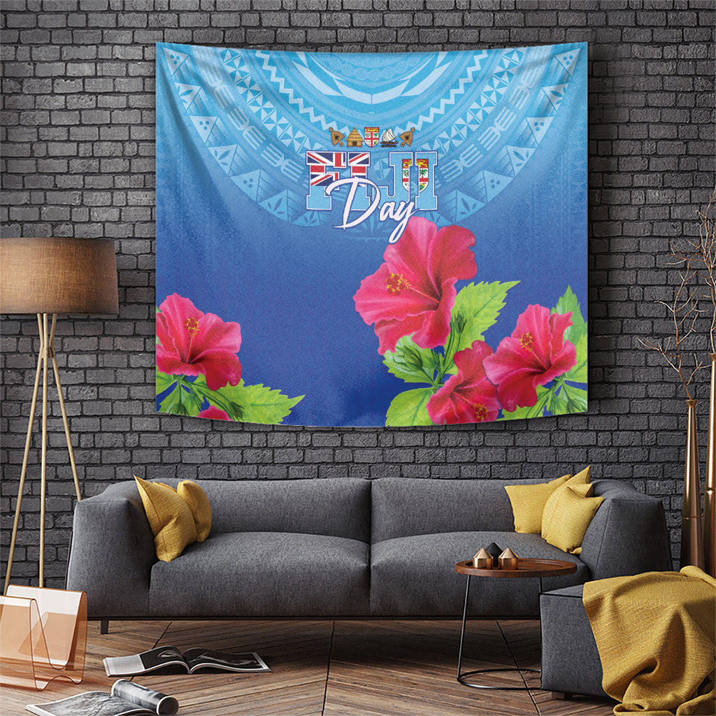 Bula Fiji Day Tapestry Traditional Tapa Pattern With Hibiscus