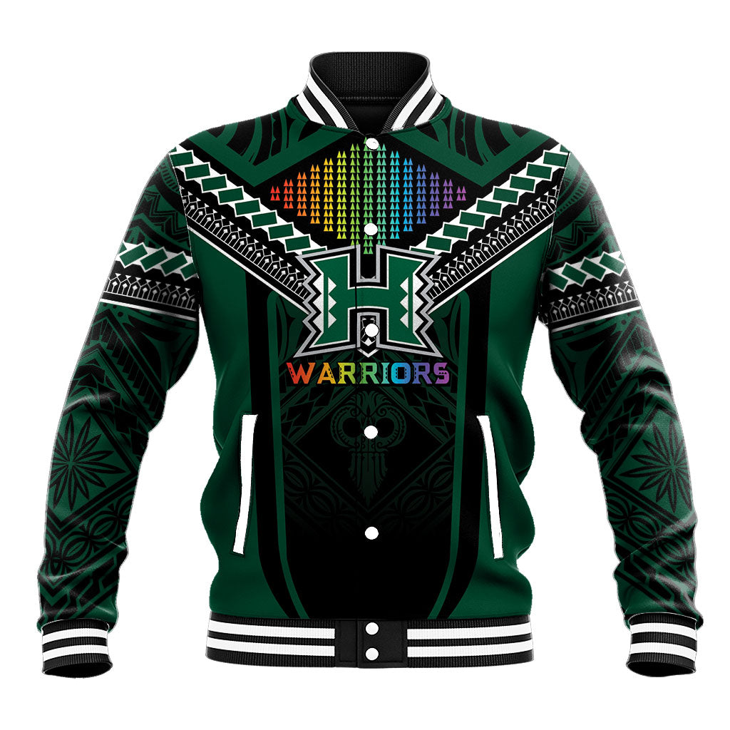 Custom Hawaii Warriors Football Baseball Jacket Rainbow Kakau Pattern Black