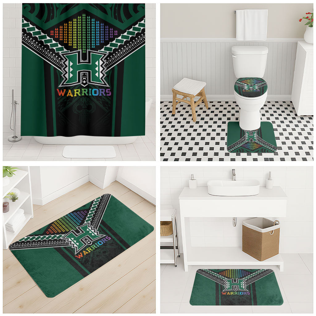 Hawaii Warriors Football Bathroom Set Rainbow Kakau Pattern Black LT05 - Polynesian Pride