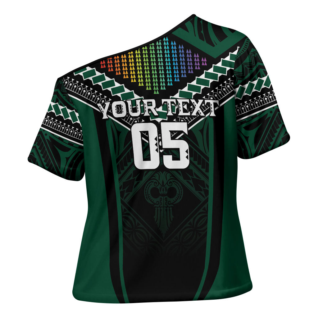 Custom Hawaii Warriors Football Cross Shoulder Shirt Rainbow Kakau Pattern Black LT05 - Polynesian Pride