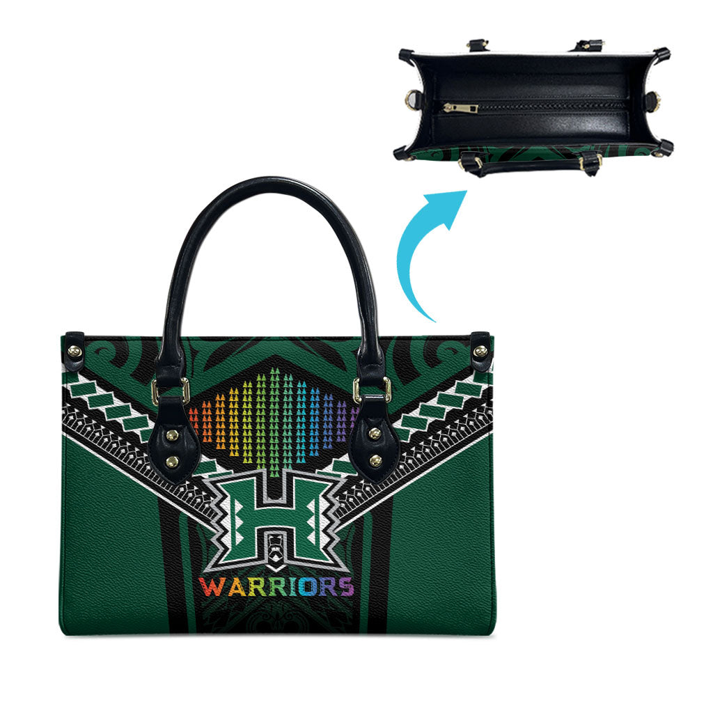 Hawaii Warriors Football Leather Bag Rainbow Kakau Pattern Black LT05 - Polynesian Pride