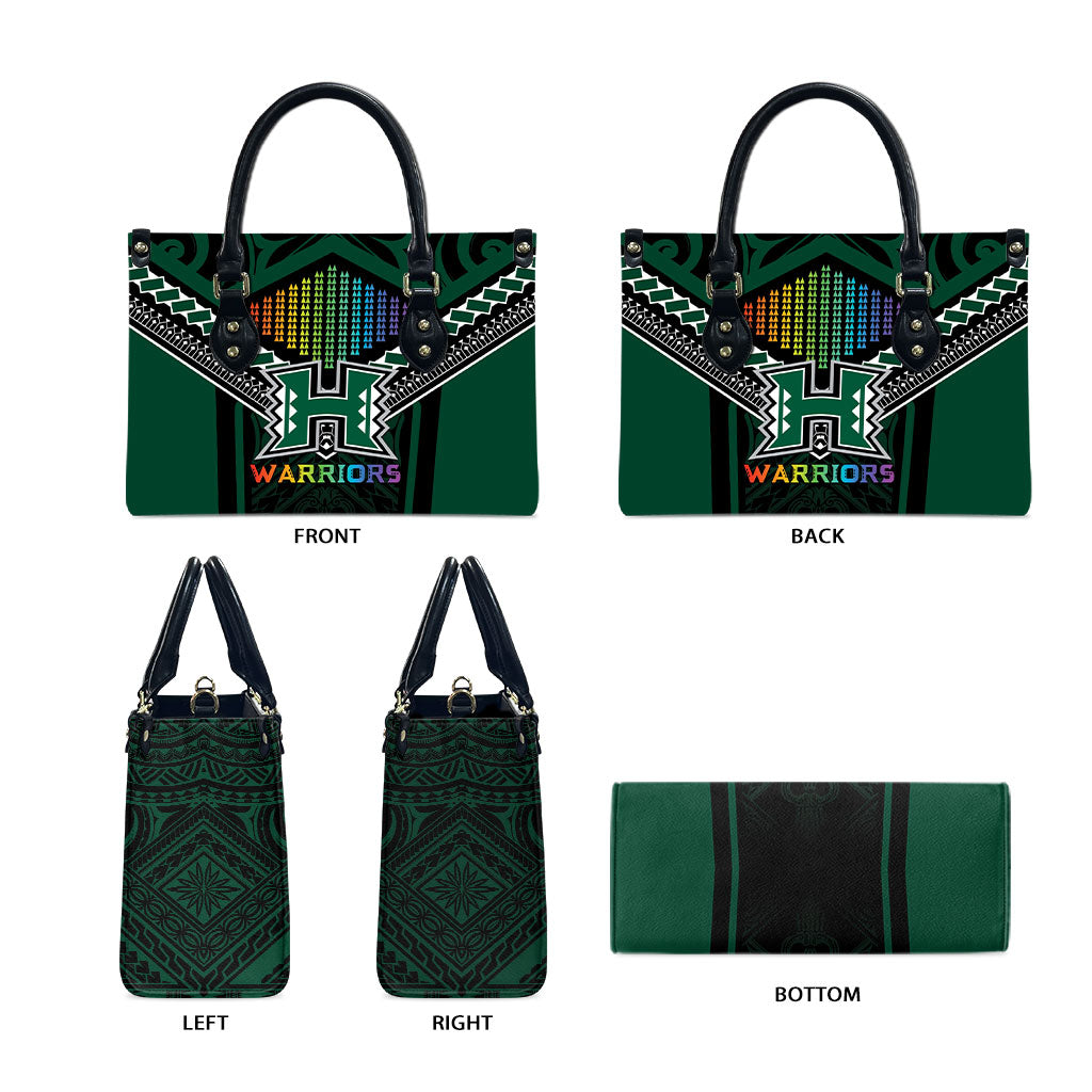 Hawaii Warriors Football Leather Bag Rainbow Kakau Pattern Black LT05 - Polynesian Pride