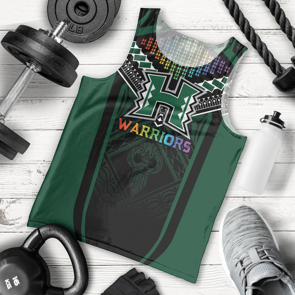 Custom Hawaii Warriors Football Men Tank Top Rainbow Kakau Pattern Black LT05 - Polynesian Pride