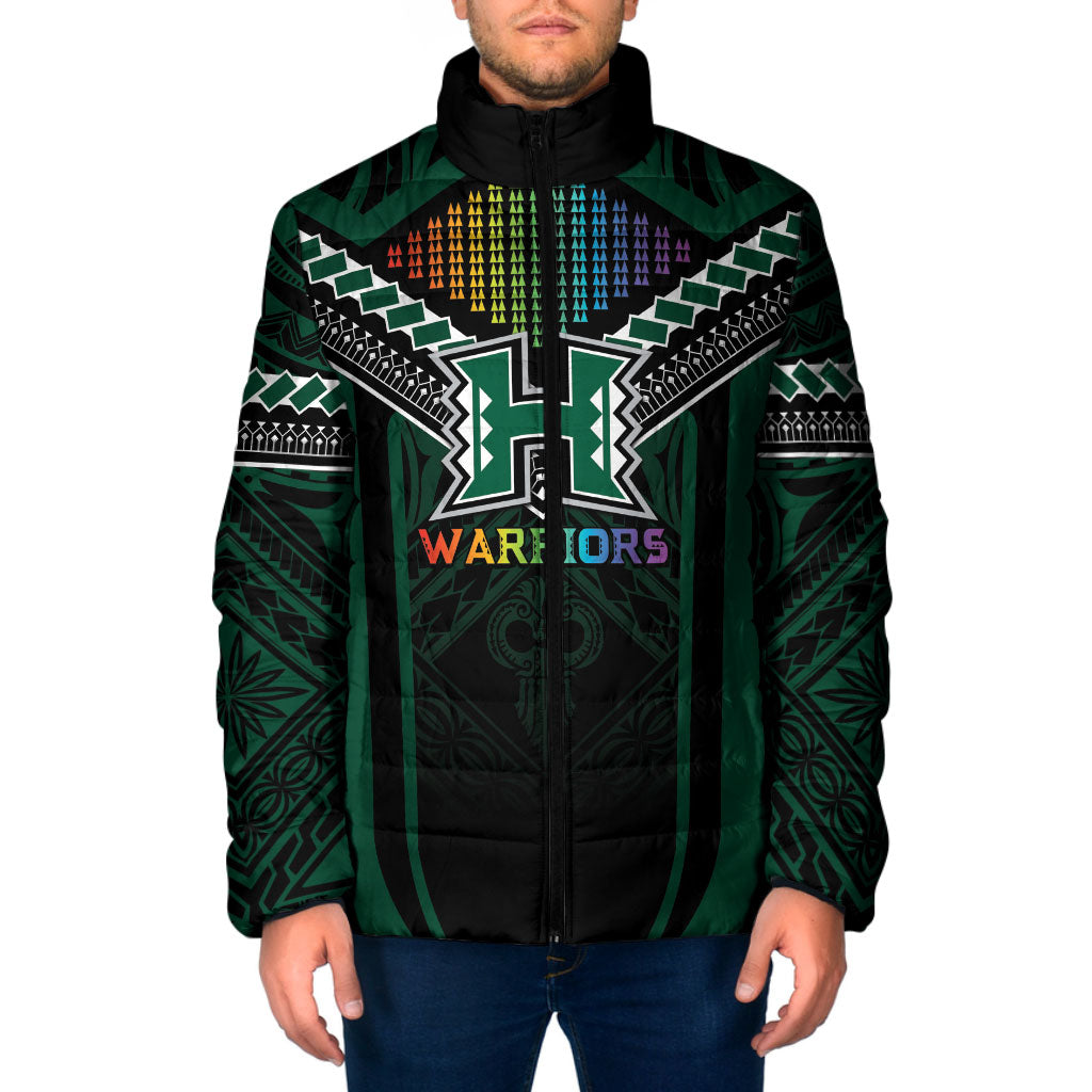 Custom Hawaii Warriors Football Padded Jacket Rainbow Kakau Pattern Black