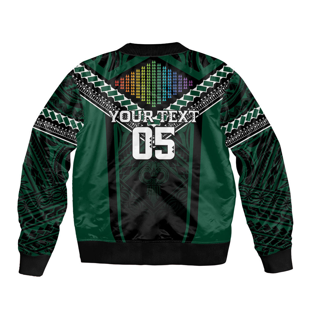 Custom Hawaii Warriors Football Sleeve Zip Bomber Jacket Rainbow Kakau Pattern Black LT05 - Polynesian Pride