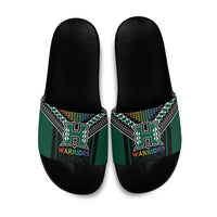 Hawaii Warriors Football Slide Sandals Rainbow Kakau Pattern Black LT05 Black - Polynesian Pride