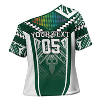 Custom Hawaii Warriors Football Cross Shoulder Shirt Rainbow Kakau Pattern Green LT05 - Polynesian Pride