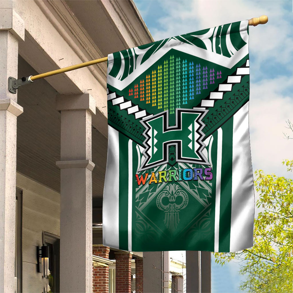 Hawaii Warriors Football Garden Flag Rainbow Kakau Pattern Green