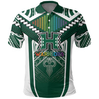 Custom Hawaii Warriors Football Polo Shirt Rainbow Kakau Pattern Green LT05 Green - Polynesian Pride