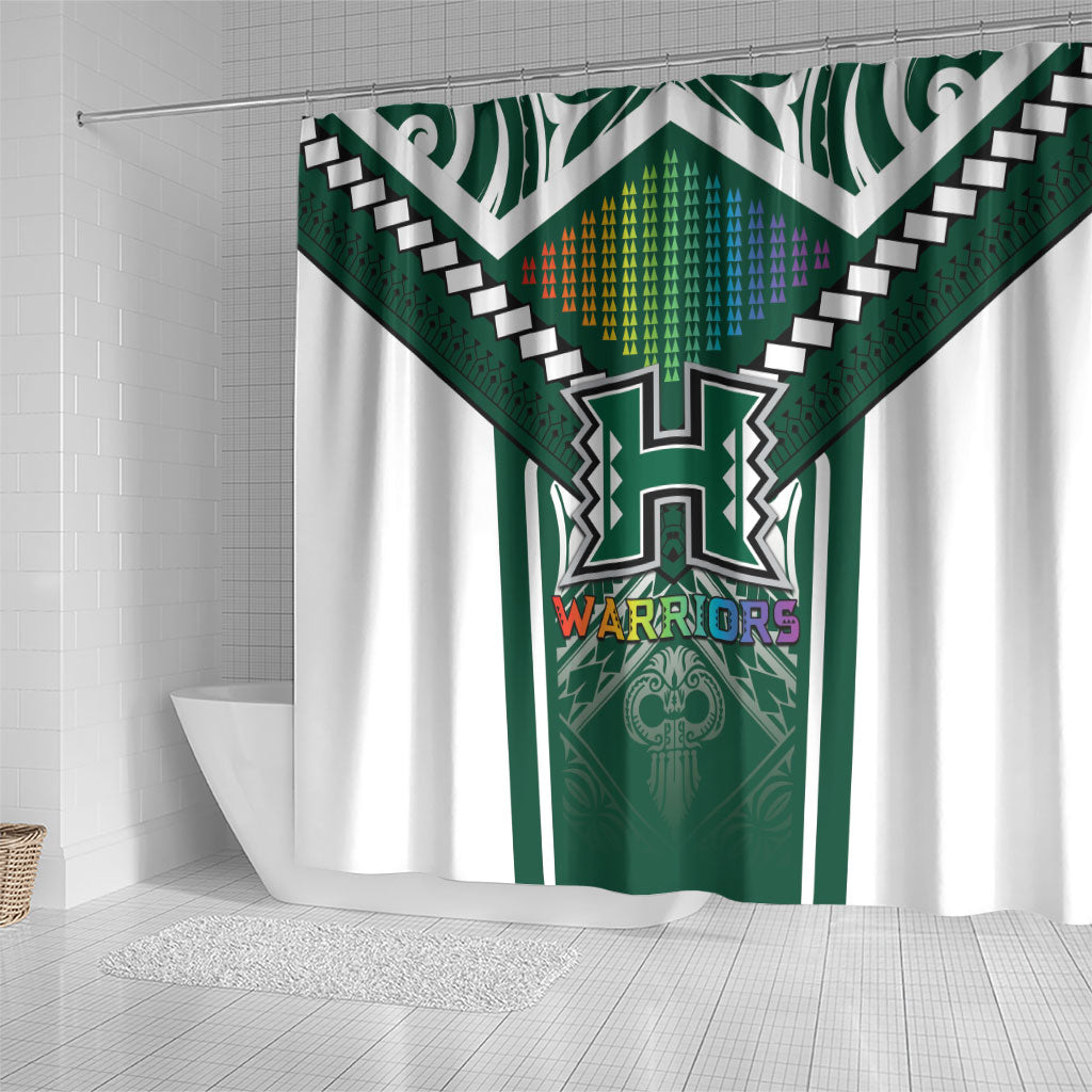 Hawaii Warriors Football Shower Curtain Rainbow Kakau Pattern Green LT05 - Polynesian Pride
