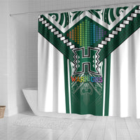 Hawaii Warriors Football Shower Curtain Rainbow Kakau Pattern Green LT05 - Polynesian Pride